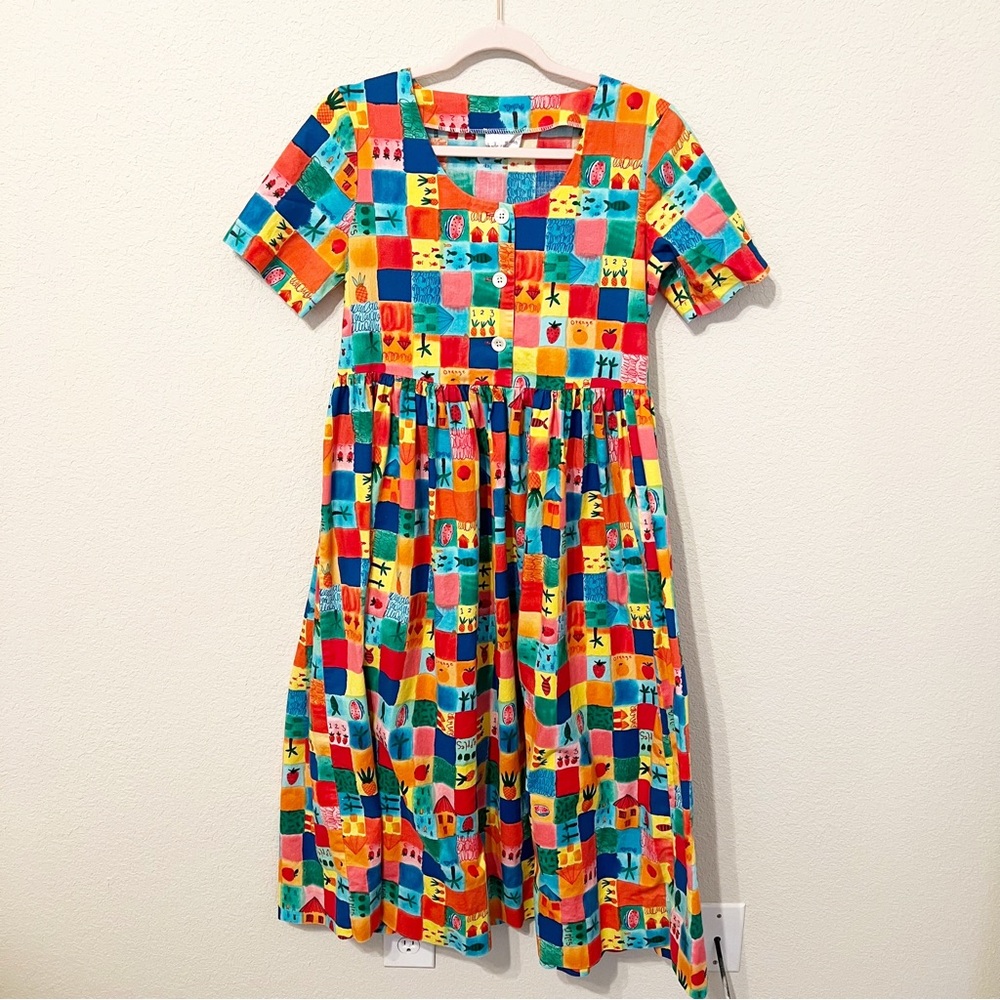 Kade Collection Vintage Fruit Plaid Printed Dress Kidcore Kitschy Style Eclectic